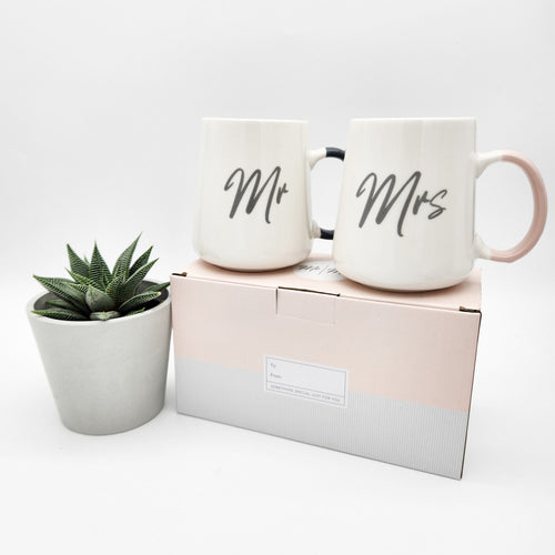 Wedding Gift - Succulent with Mr & Mrs Mug Set