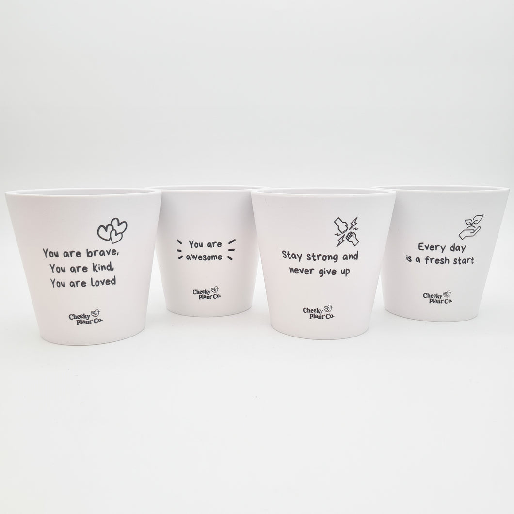 Positive Pots Four Pack - Cheeky Plant Co. Pots - 11cmD x 11cmH