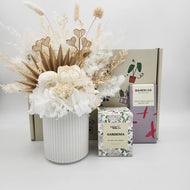 Sympathy White Dried Floral Arrangement Gift Box