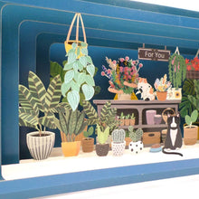 Load image into Gallery viewer, 3D Pop Up Card - Cats in a Plant Shop - Message in a Bottle
