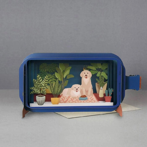 3D Pop Up Card - Dogs in Indoor Jungle - Message in a Bottle