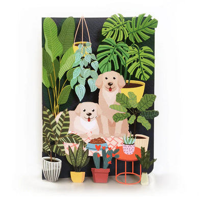 3D Pop Up Card - Dogs in Indoor Jungle - Rectangle