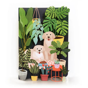 3D Pop Up Card - Dogs in Indoor Jungle - Rectangle