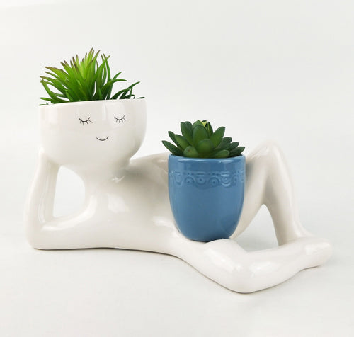 Kinky Person Holding a Pot Planter - Dusty Blue
