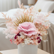 Load image into Gallery viewer, Dried pink flower arrangement large in bedroom setting
