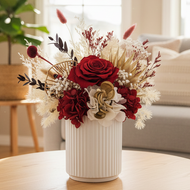 Red flowers in clean home setting