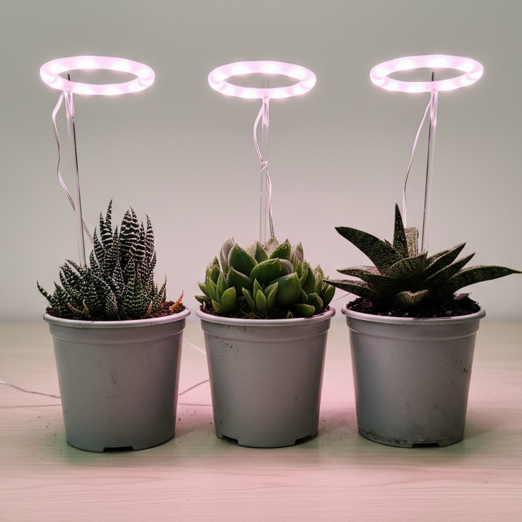 3 Succulents + Three Ring Grow Lights - Starter Bundle | Plant Delivery ...
